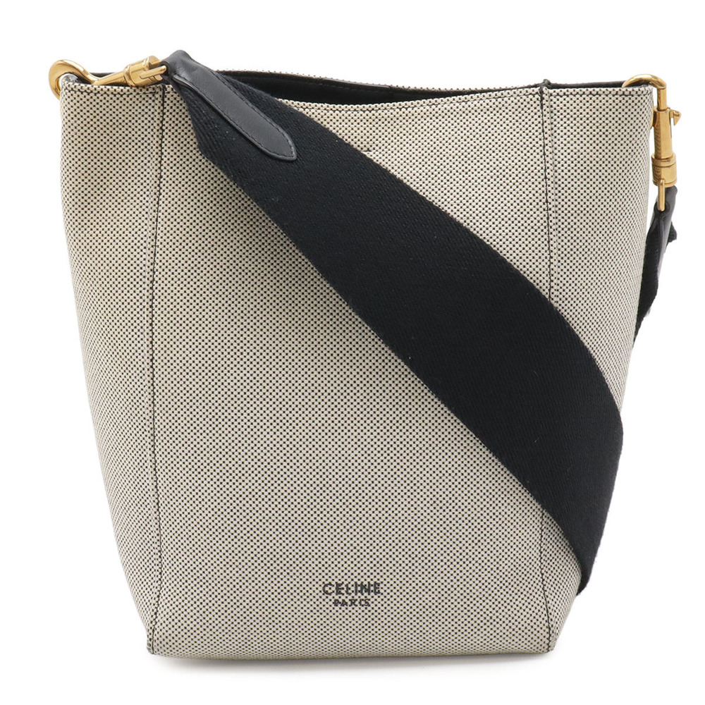 Celine Sangle Bucket Shoulder Bag Hobo Canvas Black
